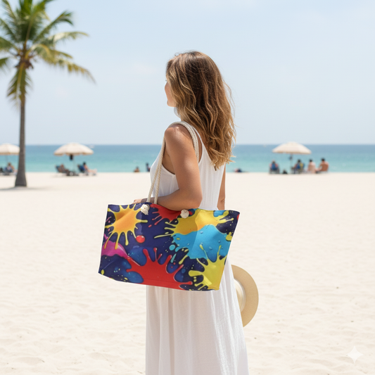 Colorful Paint Splatter Weekender Bag | Bright Splash Travel Tote | Large Tote Bag - AURABAGS SHOP
