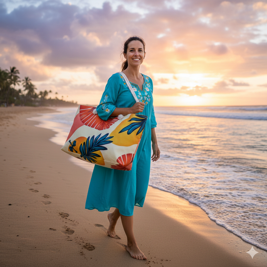 Tropical Floral Print Weekender Bag | Citrus Palm Beach Tote | Large Tote Bag | everyday mom bag | mom baby essentials bag - AURABAGS SHOP