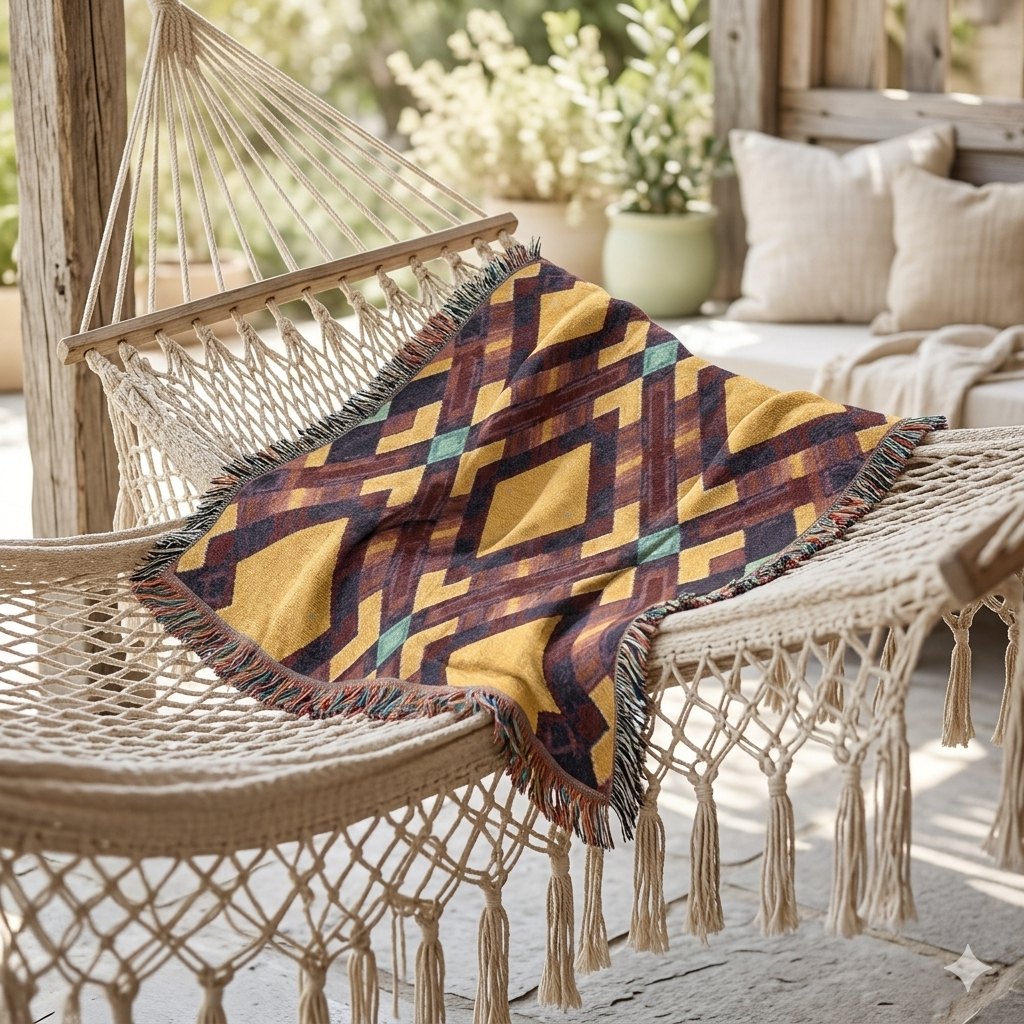 Southwest Diamond Webdecke — Geometrischer Boho-Überwurf für Wohnzimmer & Camping