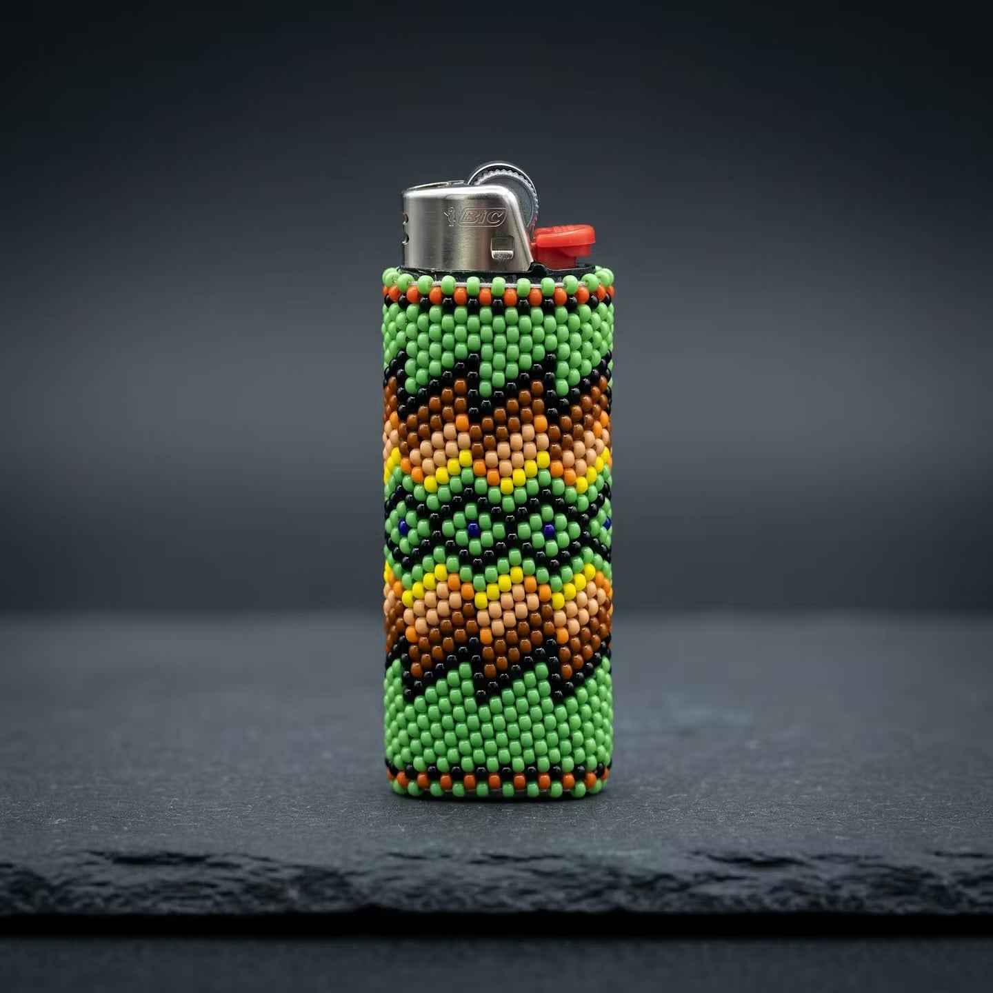 Yellow and white Beaded Lighter Case