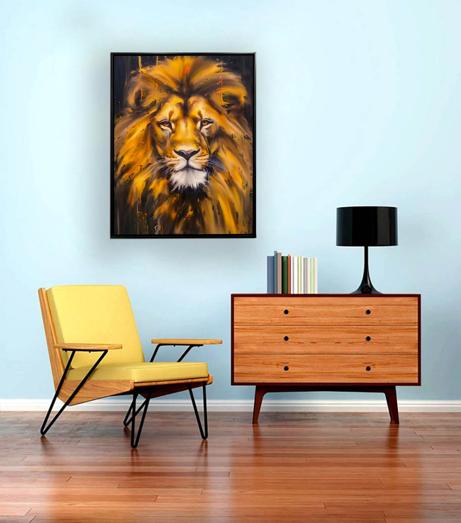 Leinwand Löwenkopf - Wildlife Wandkunst - Gold Glitzer