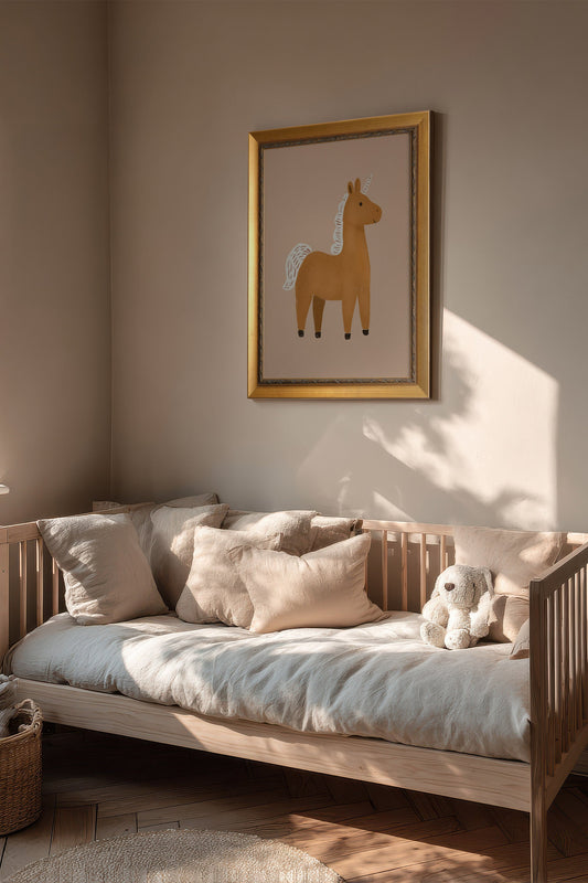 KLEINES EINHORN, GOLDENER VINTAGE-RAHMEN