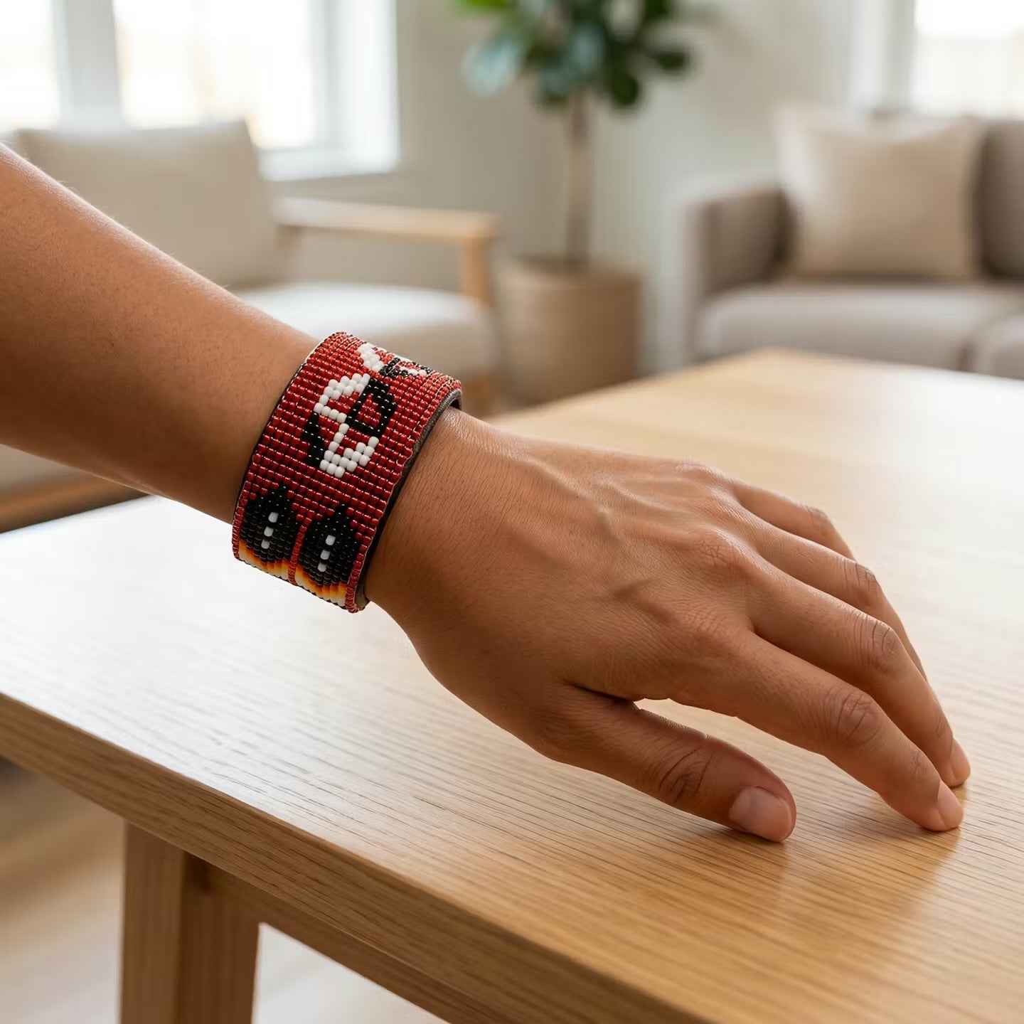Beaded Cuff Bracelet(Red)