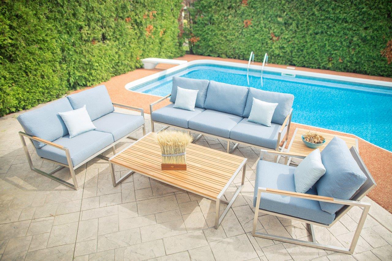 Acacia Stainless Steel & Teak Top Outdoor End Table - AURABAGS SHOP