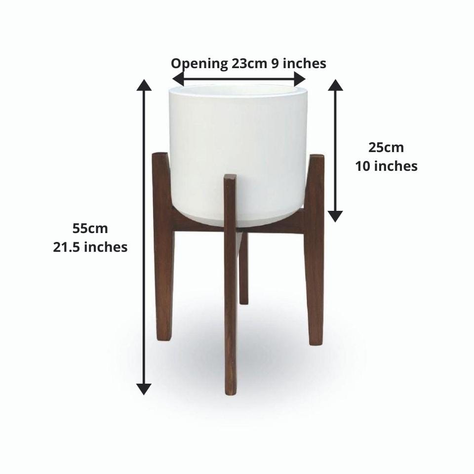 Boni White Mid-Century Zementpflanztrog mit Holzständer