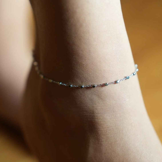DEMELZA LG: Contemporary Silver Anklet with Delicate Square Beads