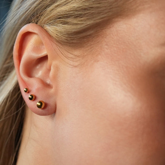 DESTINY Gold: Classic 3-Pair Rounded Bead Stud Set