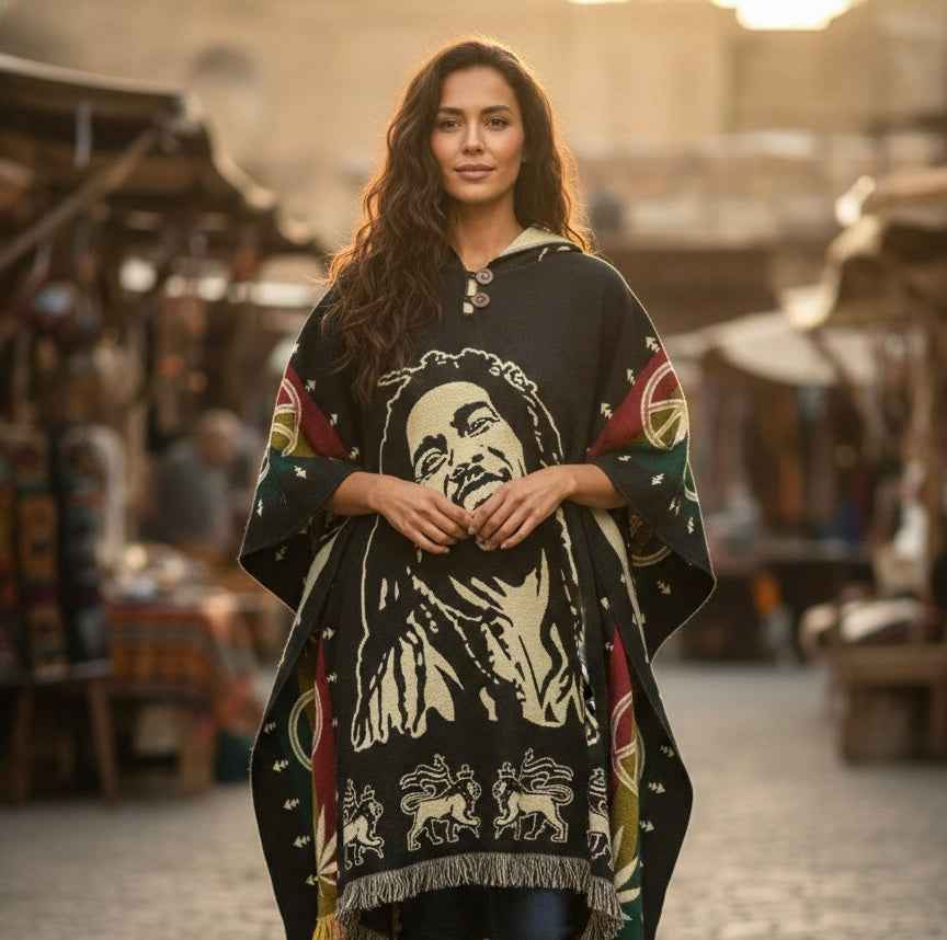 Vintage Bob Marley Hooded Poncho HandMade Wool Poncho
