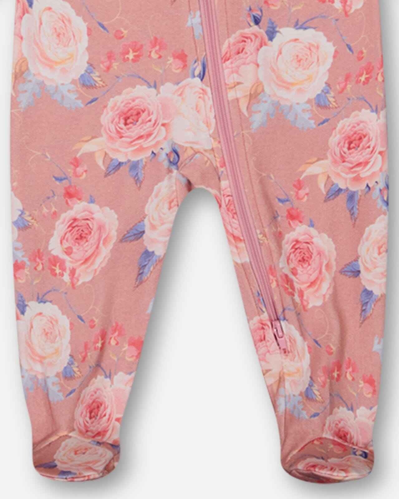 Organic Cotton One Piece Pajama Old Pink Printed Roses