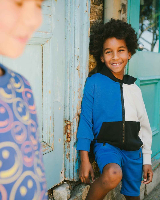Hooded French Terry Cardigan Royal Blue