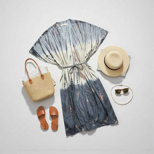 Tie Dye Lapis Ombre Kimono - Grey & Cream