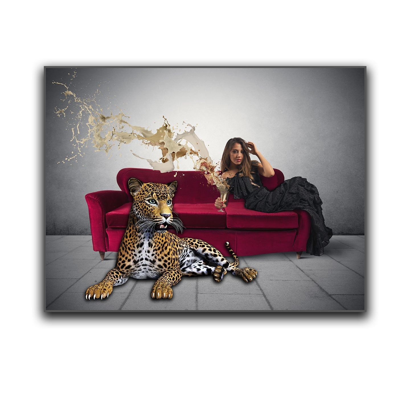 Leinwandbild-Leopard und Frau-Wandkunst