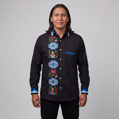 Embroidered Ribbon Shirt (Blue)
