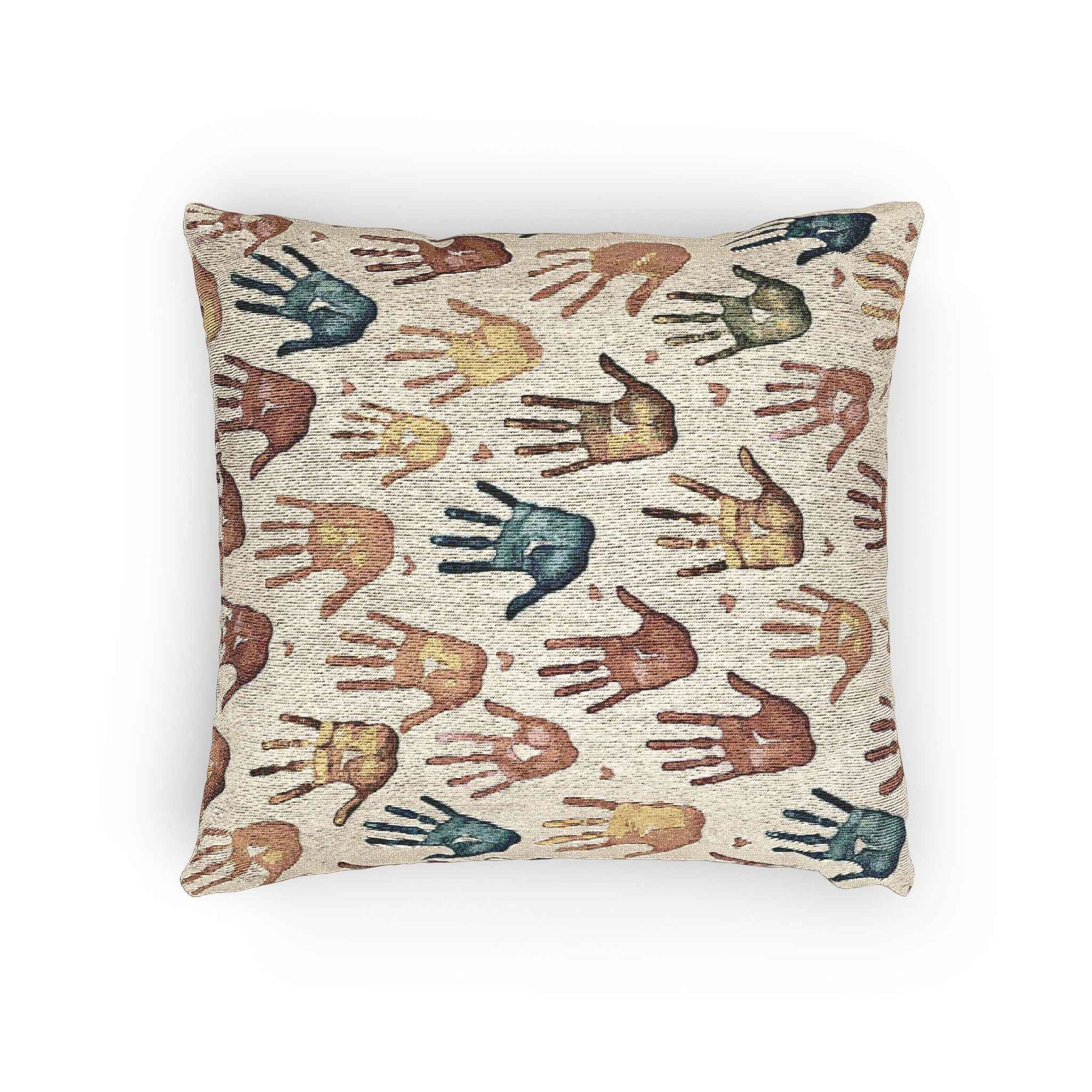 Multicolor Handprint Pattern Woven Pillow | Boho Decorative Throw Pillow