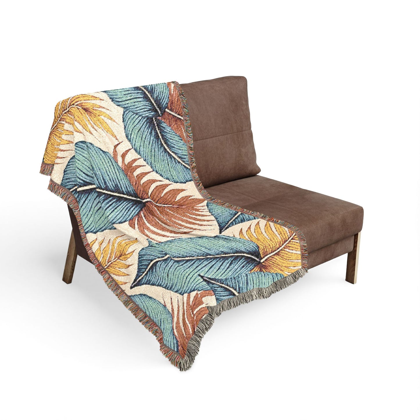 Tropisches Blatt gewebte Decke – Boho-Kuscheldecke für Wohnzimmer & Terrasse