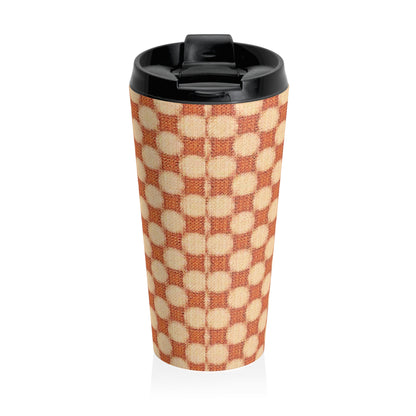Checkerboard Retro Travel Mug — Vintage Orange Plaid Stainless Steel Tumbler - AURABAGS SHOP