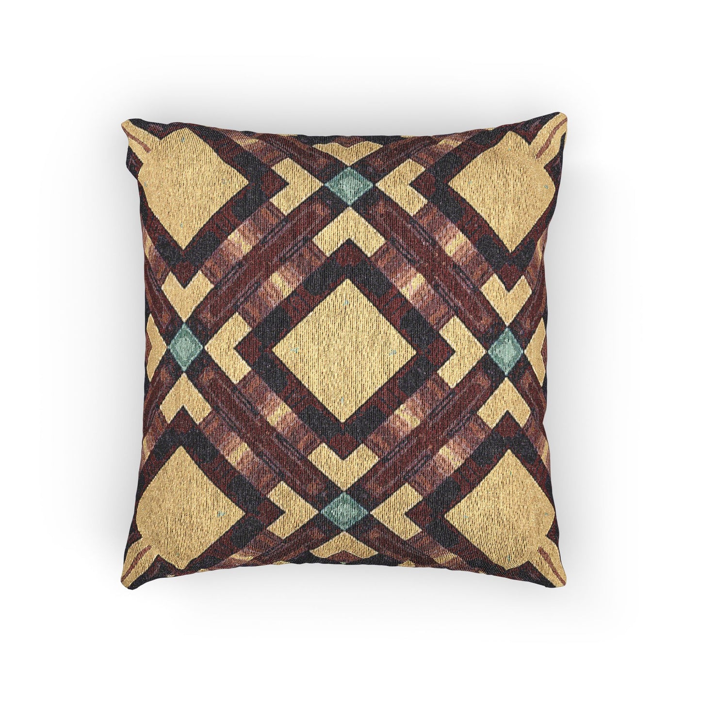Woven Pillow — Geometric Boho Throw Pillow with Warm Earth Tones