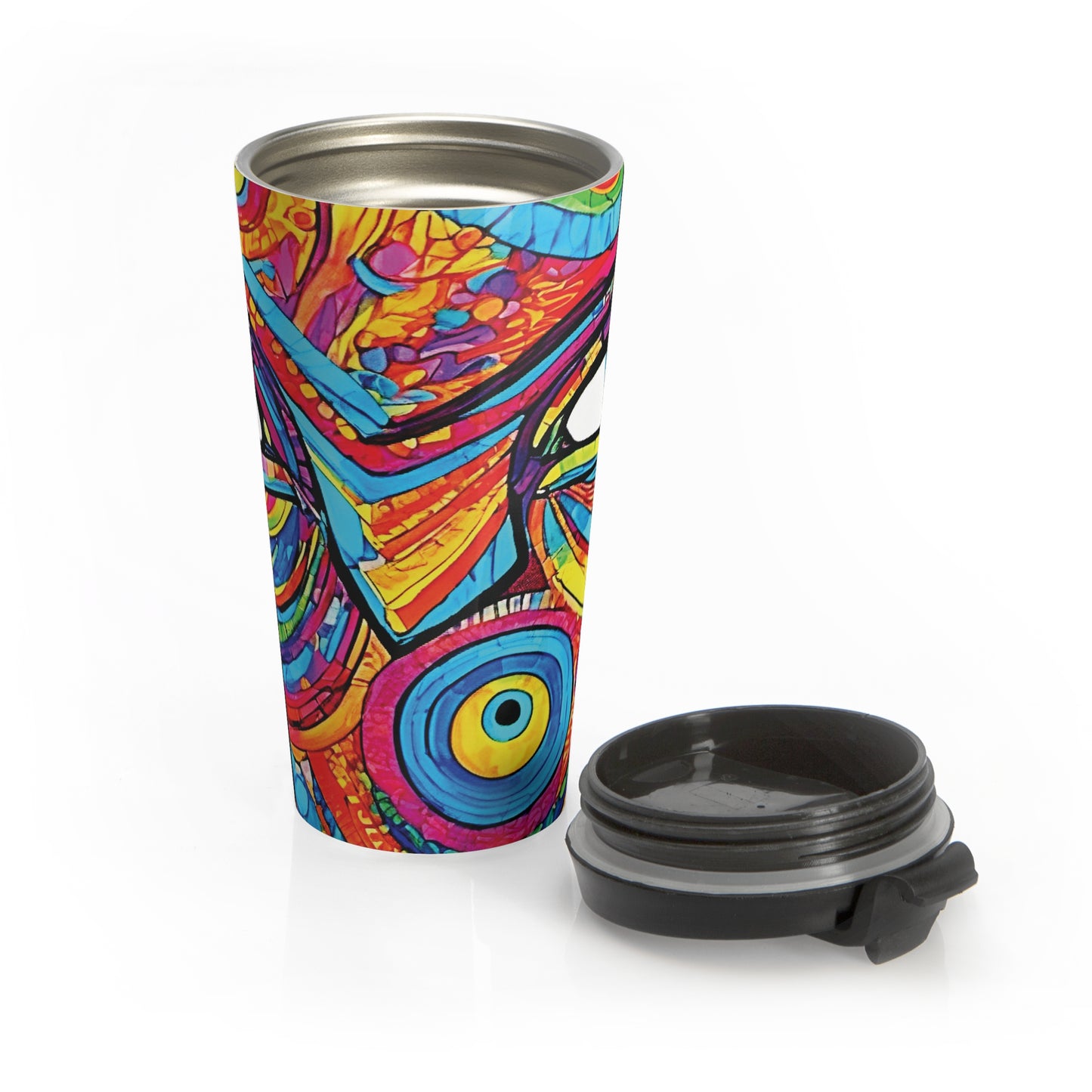Colorful Abstract Face Travel Mug — Vibrant Psychedelic Stainless Steel Tumbler - AURABAGS SHOP