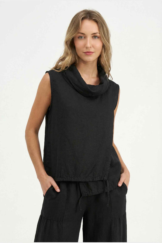 Women's Knit Woven Combo Sleeveless Top