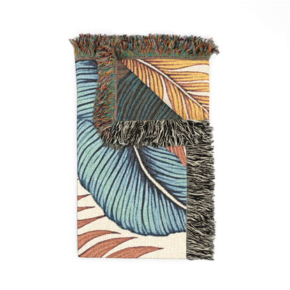 Tropisches Blatt gewebte Decke – Boho-Kuscheldecke für Wohnzimmer & Terrasse