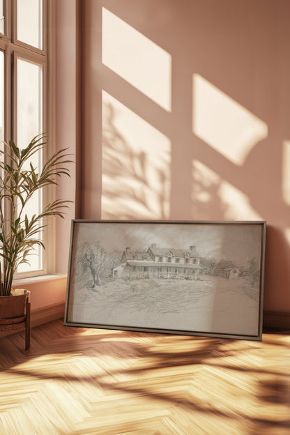 BESCHATTETES HAUS, Öl auf Leinwand