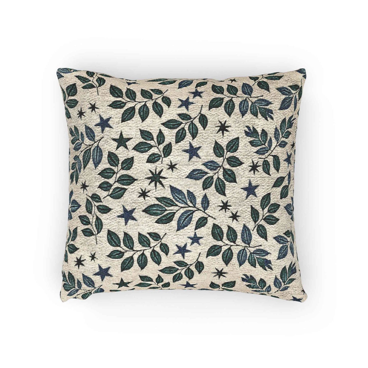 Leaf and Star Pattern Woven Pillow | Botanical Throw Cushion