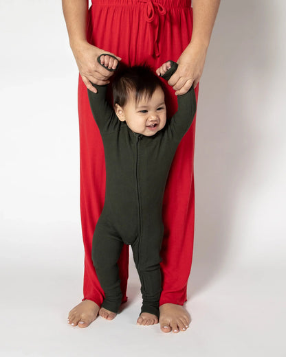 Deep Forest Green Waffle Convertible Footed One Piece