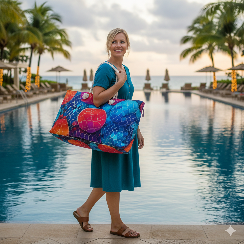 Vibrant Mosaic Bubbles Weekender Bag | Colorful Beach Large Tote Bag - AURABAGS SHOP