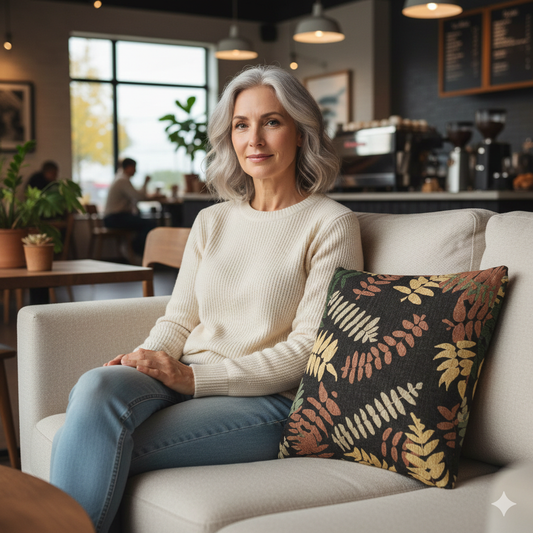 Fern Leaf Pattern Woven Pillow, Retro Botanical Throw Pillow | Earth Tone Leaves - AURABAGS SHOP