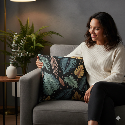 Autumn Leaves Woven Pillow | Multicolor Leaf Pattern, Textured Cushion - AURABAGS SHOP