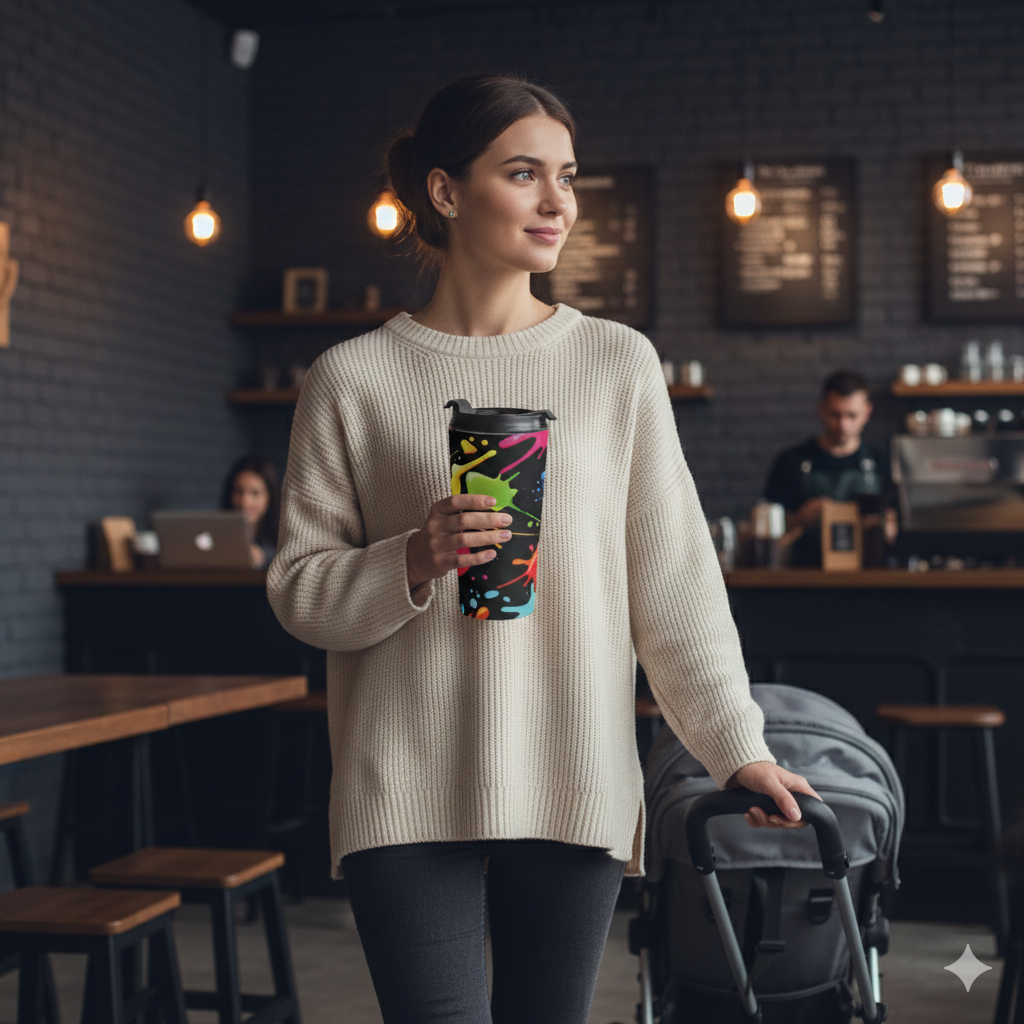Neon Paint Splatter Stainless Steel Travel Mug | Colorful Splash Tumbler - AURABAGS SHOP