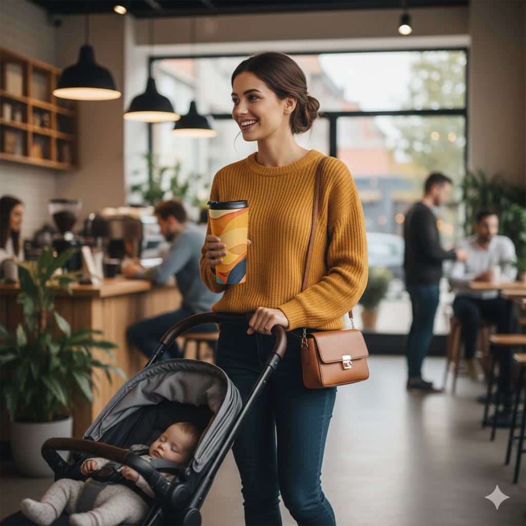 Sunset Waves Stainless Steel Travel Mug — Abstract Retro Orange & Yellow Design - AURABAGS SHOP