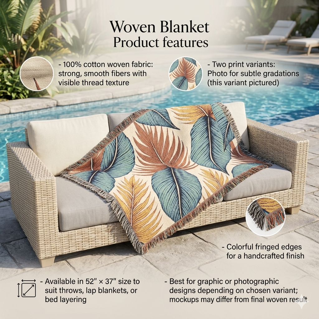 Tropisches Blatt gewebte Decke – Boho-Kuscheldecke für Wohnzimmer & Terrasse