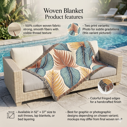 Tropisches Blatt gewebte Decke – Boho-Kuscheldecke für Wohnzimmer & Terrasse