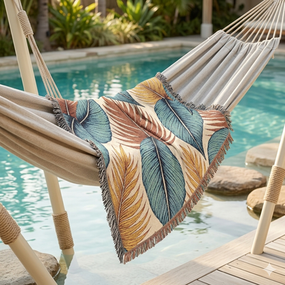Tropisches Blatt gewebte Decke – Boho-Kuscheldecke für Wohnzimmer & Terrasse