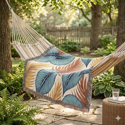 Tropisches Blatt gewebte Decke – Boho-Kuscheldecke für Wohnzimmer & Terrasse