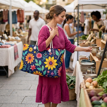 Florale Weekender-Tasche — Lebendige marineblaue Blumentasche für Reisen