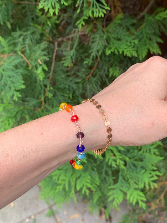 Chakra Bracelet in Sterling Silver | Handmade Glass Bead Energy Jewelry | Custom Fit with Extension