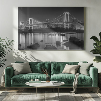 Wall art Gorgeous Rainbow Bridge with Tokyo Skyline in the evening - monochrome