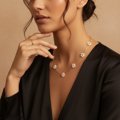 Floral Pearl Pendant Necklace