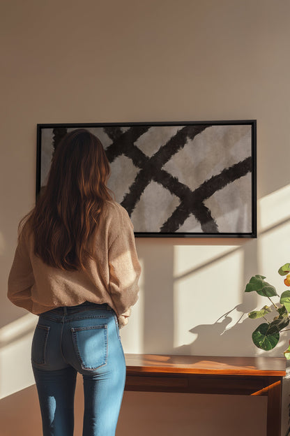 SCHWARZE FÄDEN, Werk auf gespannter Leinwand