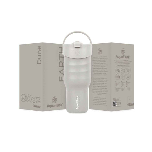 AquaFlask Earth Collection 30oz Insulated Stainless Steel Tumbler with Handle – Hot 12H / Cold 24H, Leak-Proof & Durable