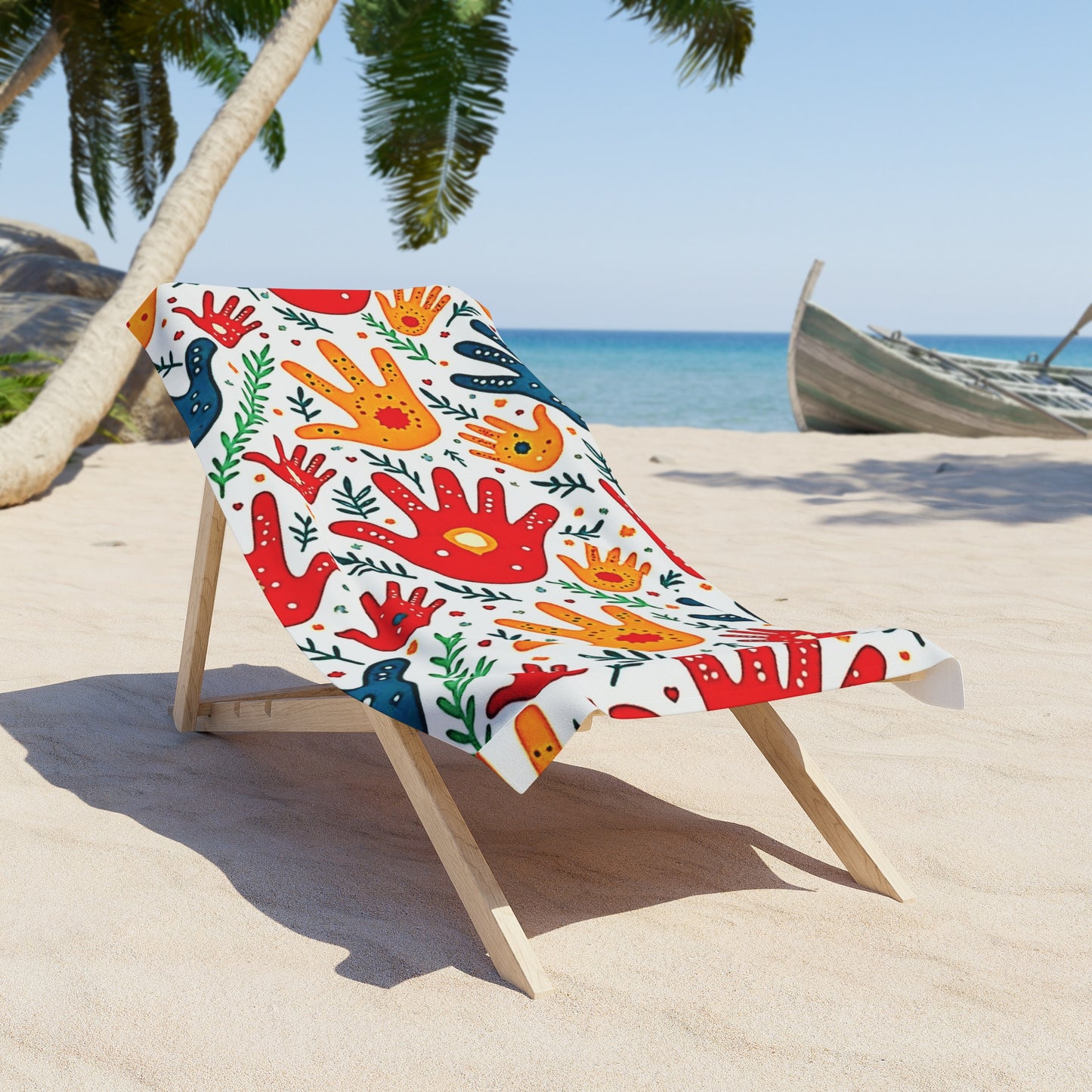 Strandtuch — Buntes Handabdruck-Muster Sommer Strandtuch