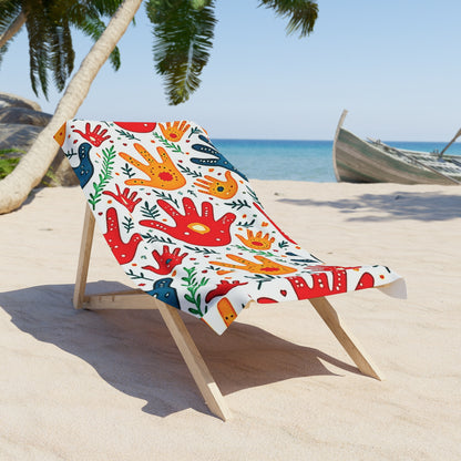 Strandtuch — Buntes Handabdruck-Muster Sommer Strandtuch