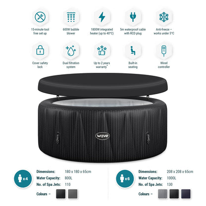 Wave | Atlantic | Aufblasbarer Whirlpool für 4–6 Personen | Rund | Integrierte Heizung