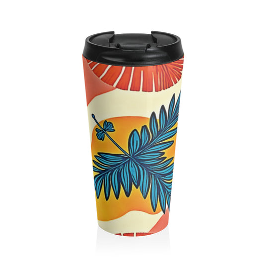 Tropical Palm Leaves Travel Mug | Floral Hibiscus Stainless Steel - AURABAGS SHOP