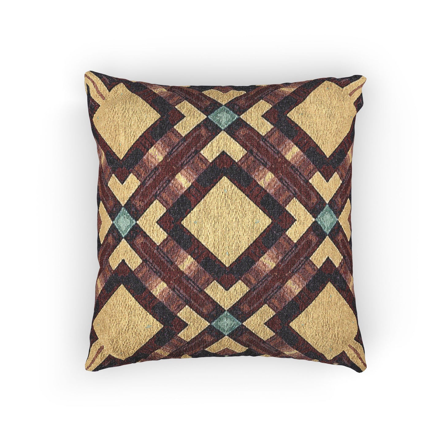 Woven Pillow — Geometric Boho Throw Pillow with Warm Earth Tones