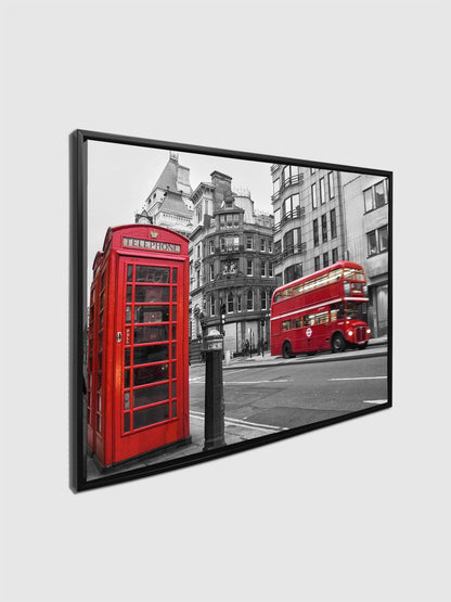 Leinwandbild - Kultiger roter Doppeldeckerbus & Telefonzelle - Wandkunst
