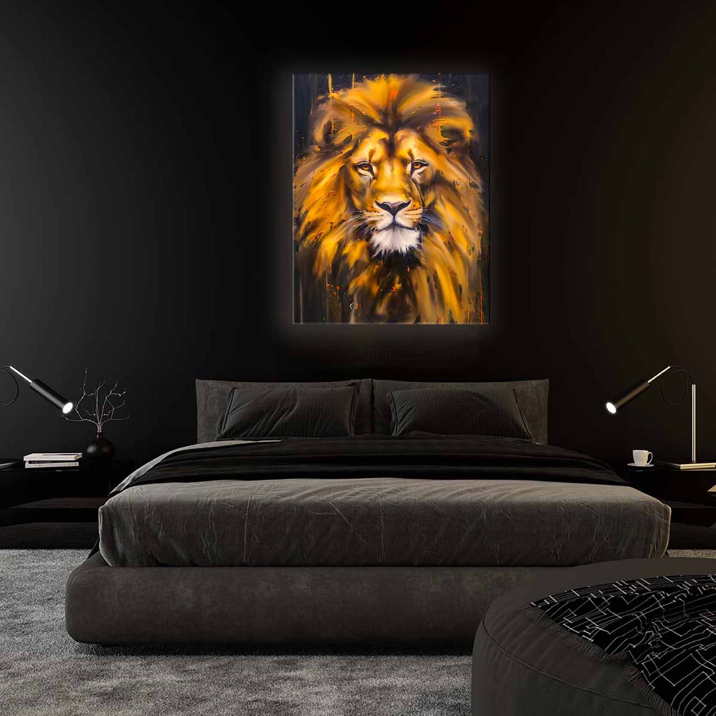 Leinwand Löwenkopf - Wildlife Wandkunst - Gold Glitzer