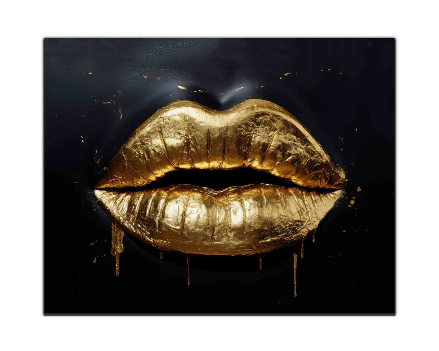Wandbild Goldene Lippen 122 cm x 91 cm Fine Art Leinwand
